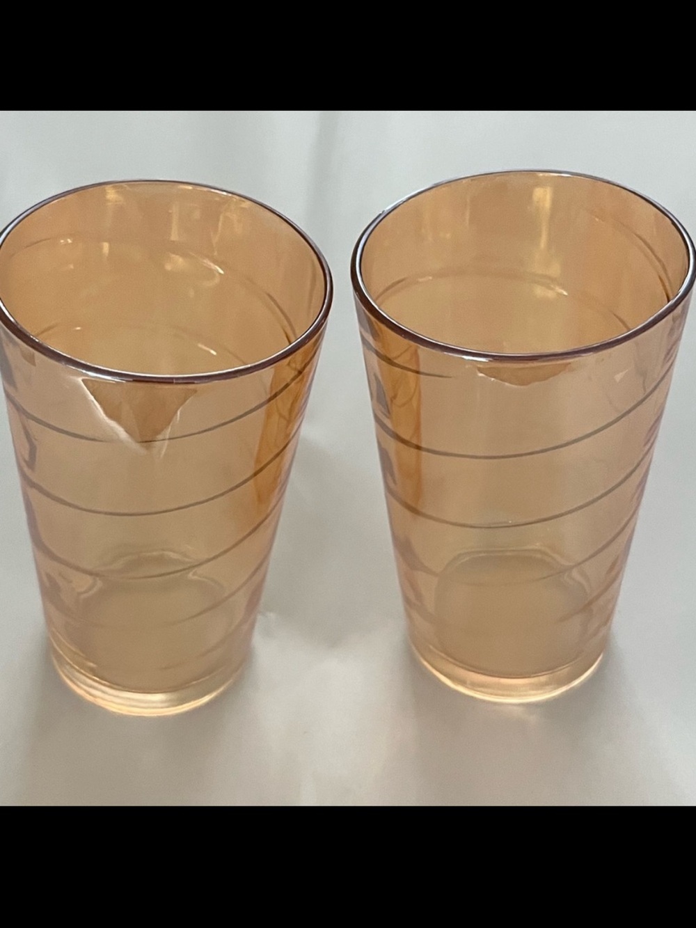 Pair Jeanette Glass Peach Swirl Lusterware Tumblers